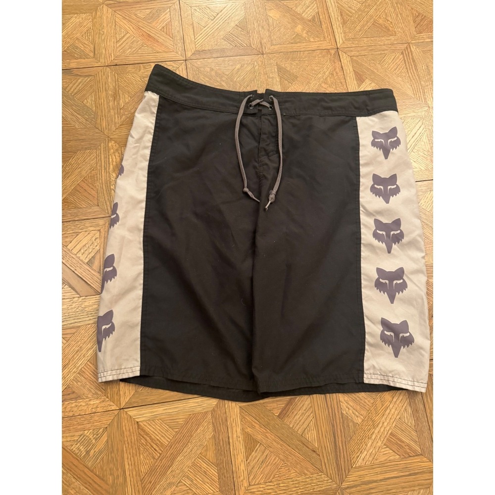Fox Racing Board Shorts Mens 36 Black Grey American Flag Logo Swim Trunks
